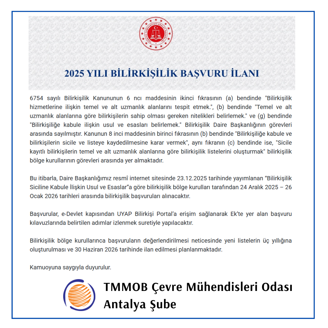2025 YILI BİLİRKİŞİLİK BAŞVURU İLANI