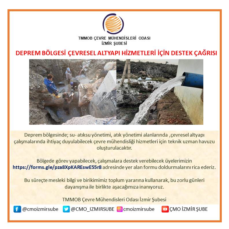 DEPREM BÖLGESİ ÇEVRESEL ALTYAPI HİZMETLERİ İÇİN DESTEK ÇAĞRISI