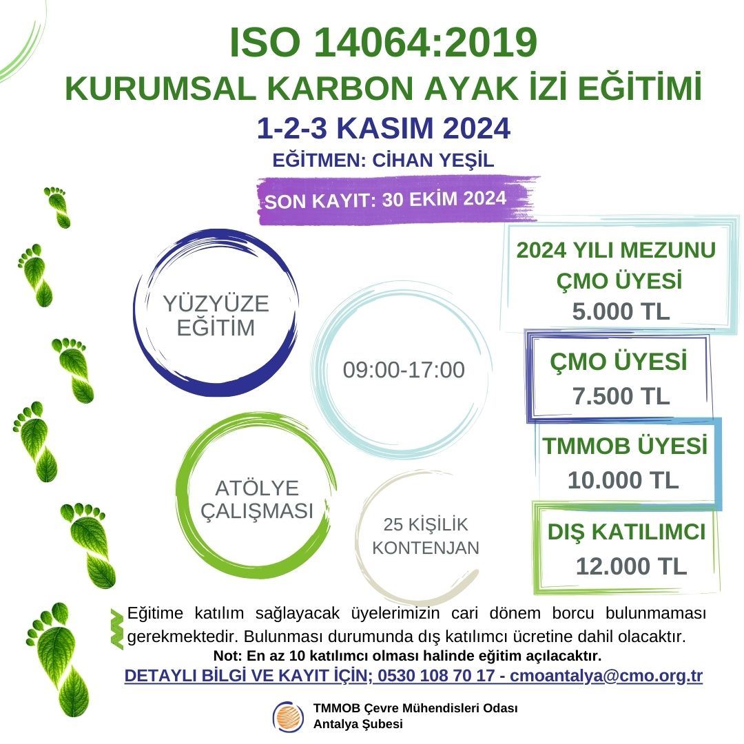 ISO 14064-1:2019 KURUMSAL KARBON AYAK  İZİ EĞİTİMİ  (YÜZ YÜZE EĞİTİM)