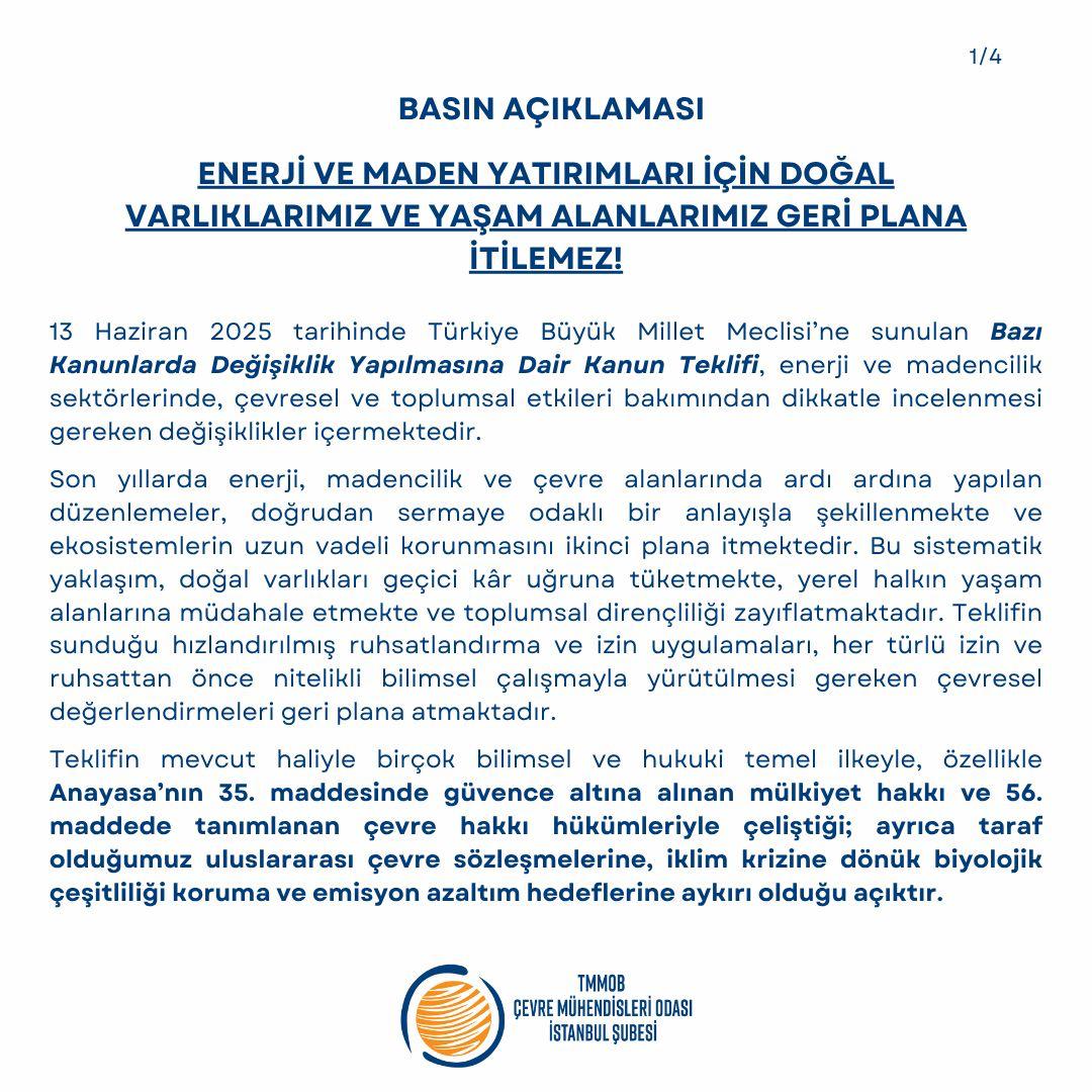 ENERJİ VE MADEN YATIRIMLARI İÇİN DOĞAL VARLIKLARIMIZ VE YAŞAM ALANLARIMIZ GERİ PLANA İTİLEMEZ!