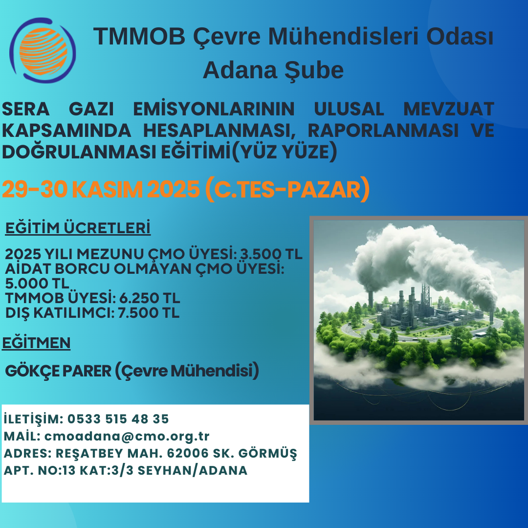 SERA GAZI EMİSYONLARININ ULUSAL MEVZUAT KAPSAMINDA HESAPLANMASI, RAPORLANMASI VE DOĞRULANMASI EĞİTİMİ (YÜZ YÜZE)