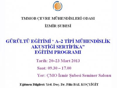 GÜRÜLTÜ EĞİTİMİ 
‘A-2 TİPİ MÜHENDİSLİK AKUSTİĞİ SERTİFİKA EĞİTİM PROGRAMI
2023 MART 2013
