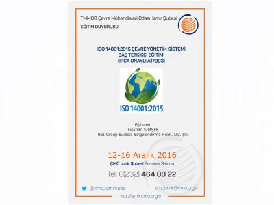 ISO 14001:2015 ÇEVRE YÖNETİM SİSTEMİ BAŞ TETKİKÇİ EĞİTİMİ 
(IRCA ONAYLI A17903)
