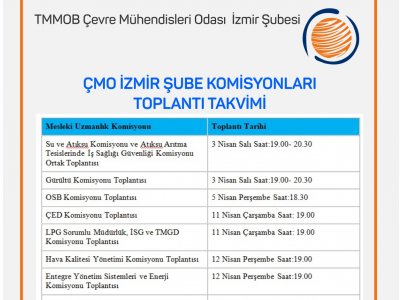 ÇMO İZMİR ŞUBE KOMİSYON TOPLANTI TAKVİMİ BELİRLENDİ.