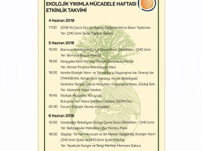 EKOLOJİK YIKIMLA MÜCADELE HAFTASI31 MAYIS-5 HAZİRAN 2018) ETKİNLİK PROGRAMI