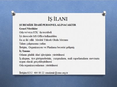 İŞ İLANI:İDARİ PERSONEL