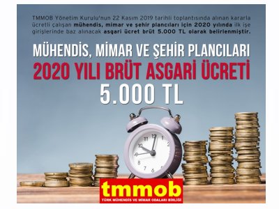 TMMOB MÜHENDİS, MİMAR, ŞEHİR PLANCILARI İÇİN 2020 YILI ASGARİ ÜCRETİ 5000 TL OLARAK BELİRLEDİ...