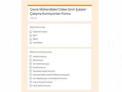 TMMOB ÇEVRE MÜHENDİSLERİ ODASI İZMİR ŞUBESİ ÇALIŞMA KOMİSYONLARI KATILIM ANKETİ DUYURUSU