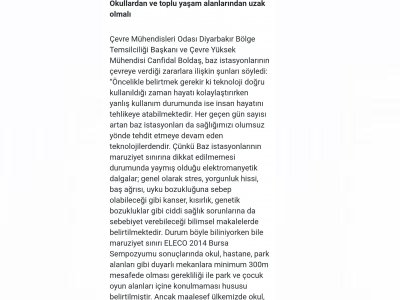 `BAZ İSTASYONLARI OKULLARDAN VE TOPLU YAŞAM ALANLARINDAN UZAK OLMALI` ÇMO DİYARBAKIR BAŞKANI CANFİDAL BOLDAŞ BAZ İSTASYONLARI İLE İLGİLİ TİGRİS HABER İLE RÖPORTAJ GERÇEKLEŞTİRDİ.