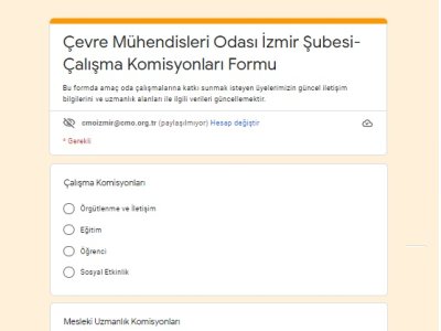 TMMOB ÇEVRE MÜHENDİSLERİ ODASI İZMİR ŞUBESİ ÇALIŞMA KOMİSYONLARI KATILIM ANKETİ DUYURUSU