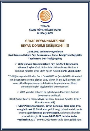 GEKAP BEYANNAMESİ GENEL TEBLİĞİ’NDE YAPILAN DEĞİŞİKLİK DUYURUSU